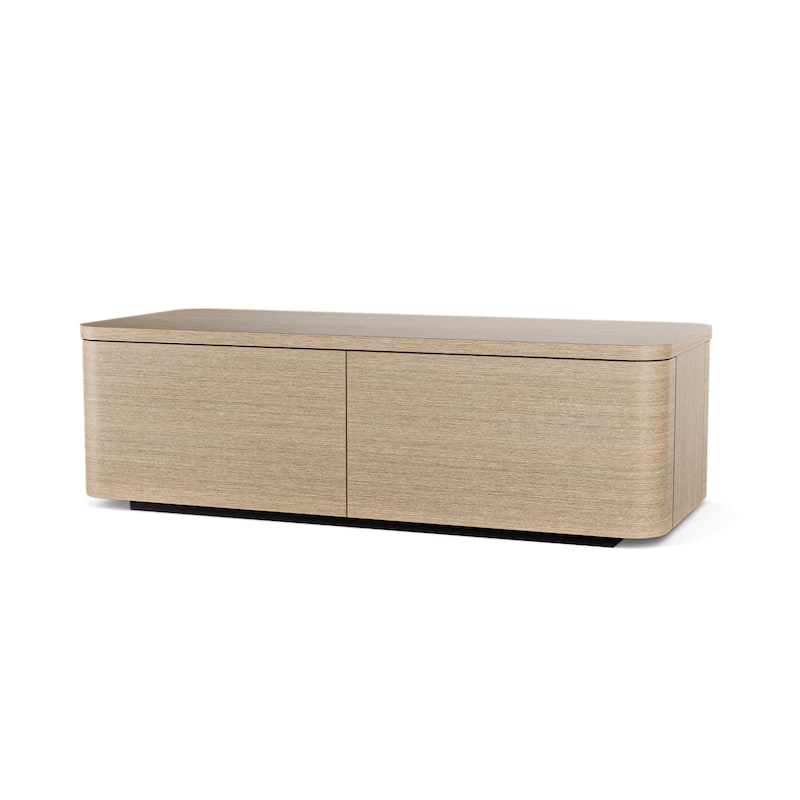 Coffee Table with Hidden Drawers, 55" Storage Coffee Table with Rounded Corners, Engineered Wood Veneer Living Room Center Table