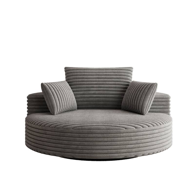 55'' L Corduroy Round Single Swivel Chair, Chaise Lounge with Pillows
