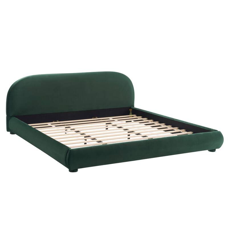 Luxury Dark Green Velvet King Bed with Curved Headboard - High-end Comfort & Easy Maintenance