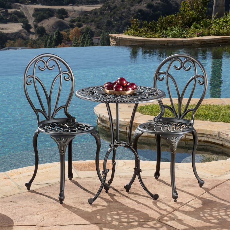 Roomfitters 3-Piece Outdoor Bistro Set Cast Aluminum Patio Dining Furniture with Round Table and Chairs, Black+Gold
