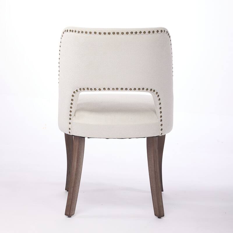 Modern Fabric Upholstered Dining Chairs Set of 2, Farmhouse Wooden Dining Room Chairs with Curved Backrest, Rivet Trim