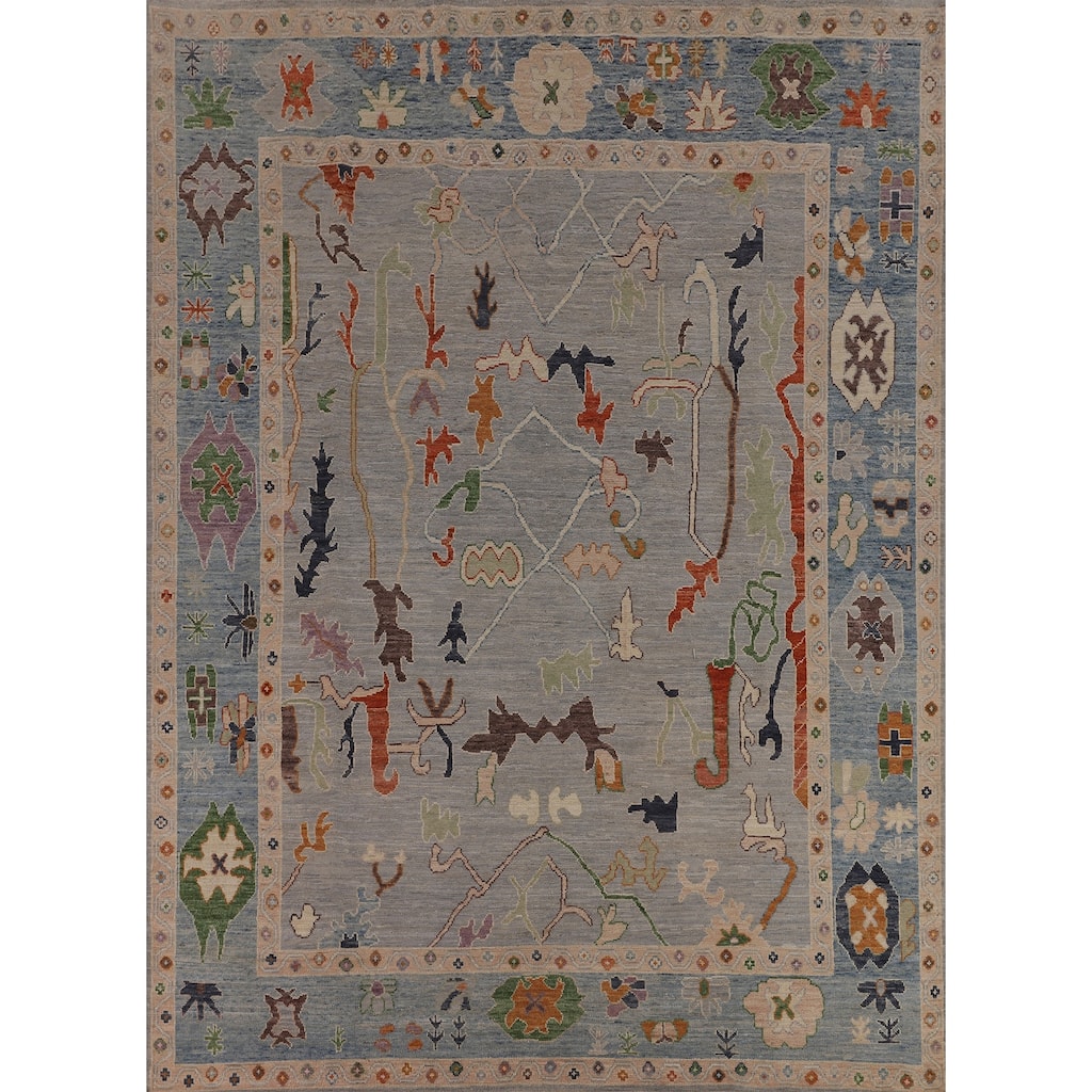 Grey Oushak Turkish Area Rug Handmade Vegetable Dye Wool Carpet - 7'11"x 9'9"