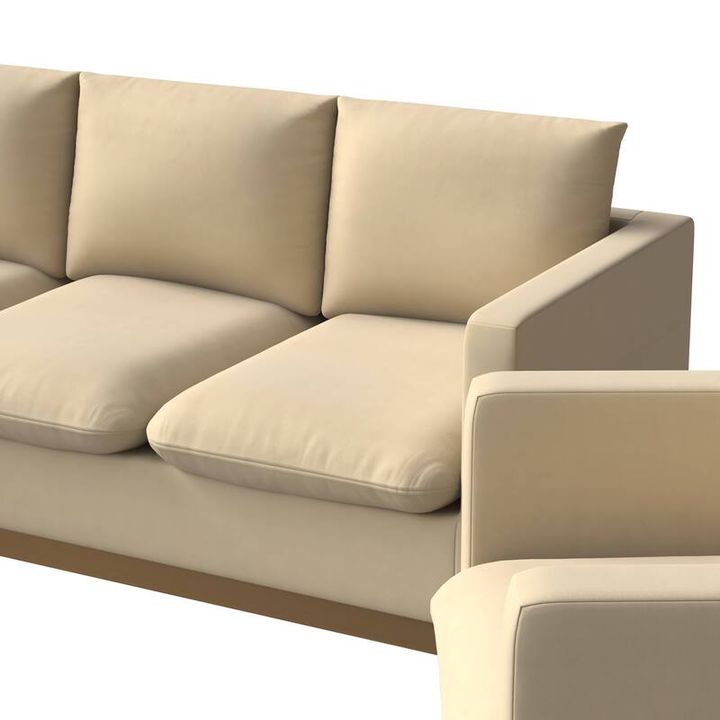 3-Piece Velvet Sofa Set with Brushed Gold Stainless Steel Base Nervo Series