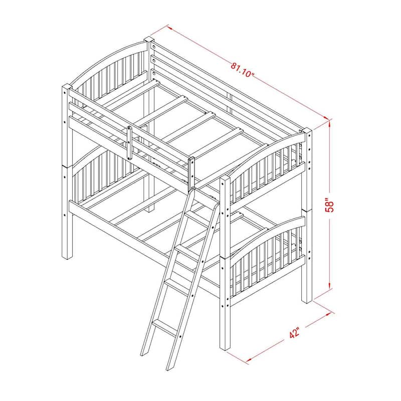 Twin Over Twin Bunk Bed with Ladder & Guardrail - Vintage Style Kids Bedroom Furniture