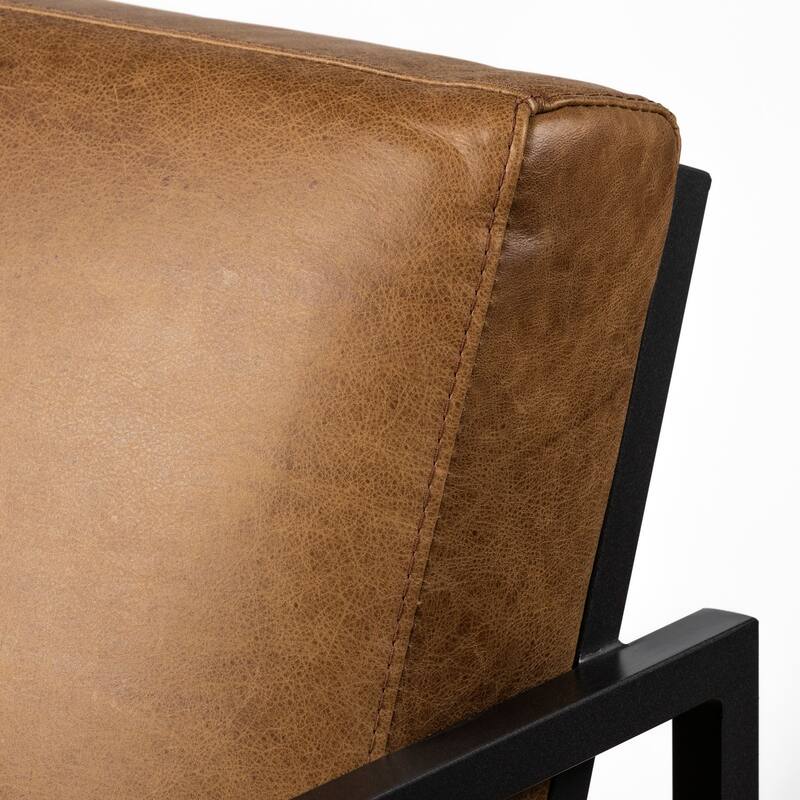 Armelle II Brown Leather Seat w/ Gray Metal Frame Accent Chair - - 28.25" W x 32.75" D x 30.0" H