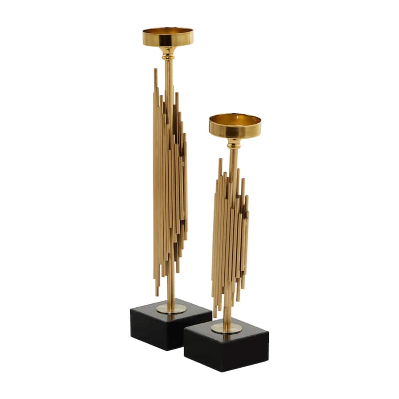 Stainless Steel Metal Vertical Pipe Stand Candle Holder - Set of 2 Gold - Roche River Decor - 4"W x 4"L x 21"H