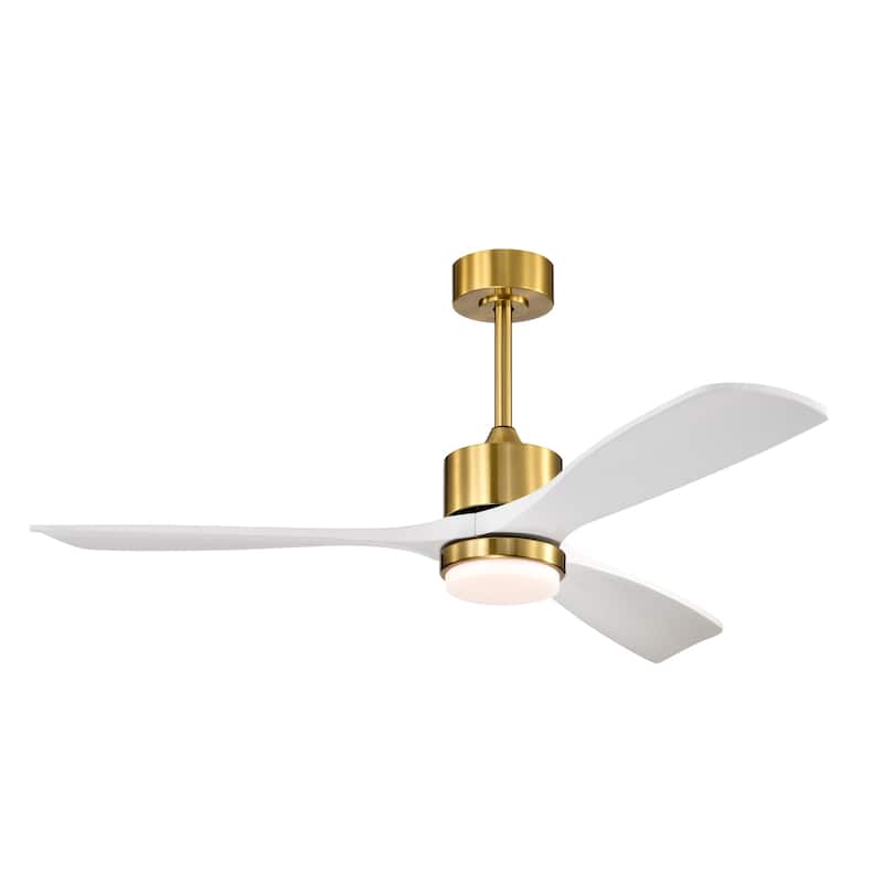 Tariq 52-inch Solid Wood and Metal Lighted Ceiling Fan with LED Lighting - Brass-White