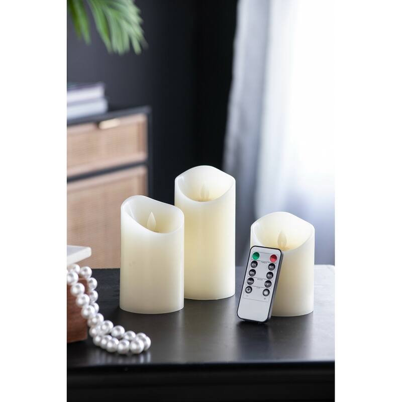 Set of 3 LED Candles with Remote Timer, L:D3X6" M:D3X5" S:D3X4"