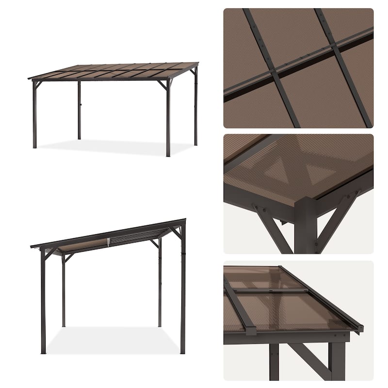 Outdoor Rectangle Wall Mounted Gazebo with Metal Frame Lean to Pergola Sunroom with Sloping Soft-Roof