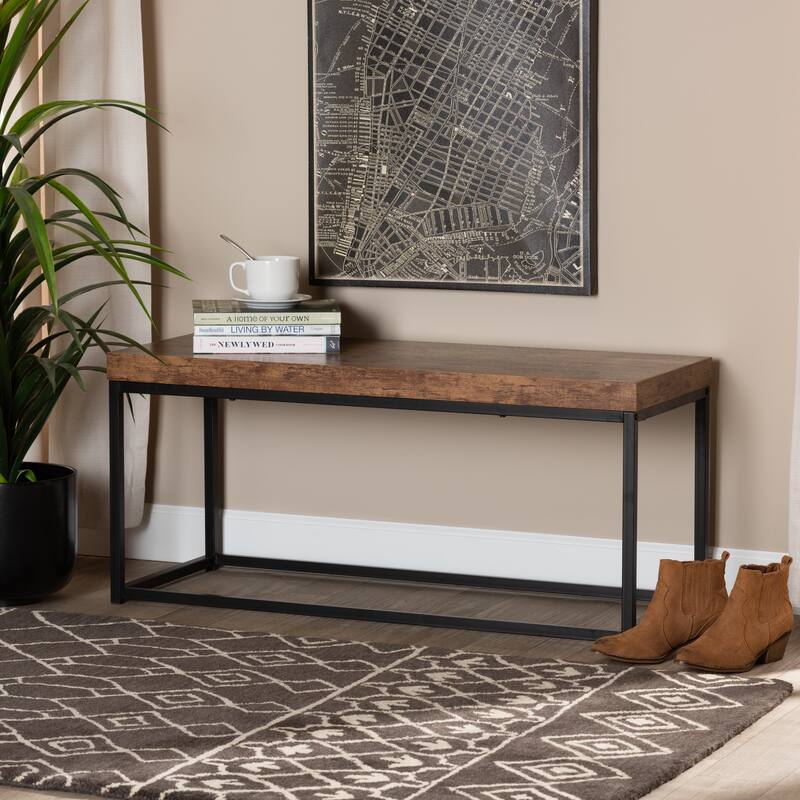 Bardot Modern Industrial Wood and Metal Accent Bench-Walnut Brown
