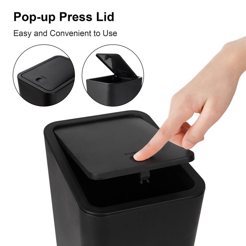 2.6 Gallon Slim Plastic Trash Can with Press Top Lid