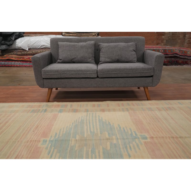 Hand Woven Oriental 100% Wool Carpet Southwestern Tribal Multi-Colored Kilim Area Rug - 9' 9'' X 6' 7''