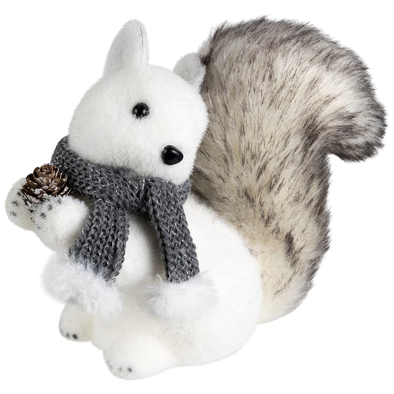 Sitting Squirrel with Frosted Pinecone Christmas Figurine - 8"
