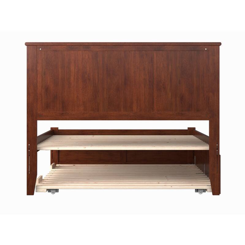 Victorian Full Bed with Trundle - Walnut Finish Platform & Panel Footboard