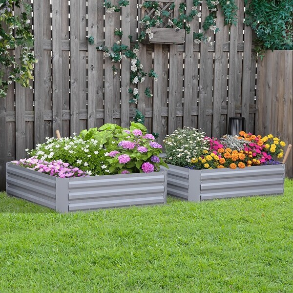 通販 Planter Metal Steel Beds Garden 2 of Set Outsunny Boxes On - テーブル・チェア・ハンモック