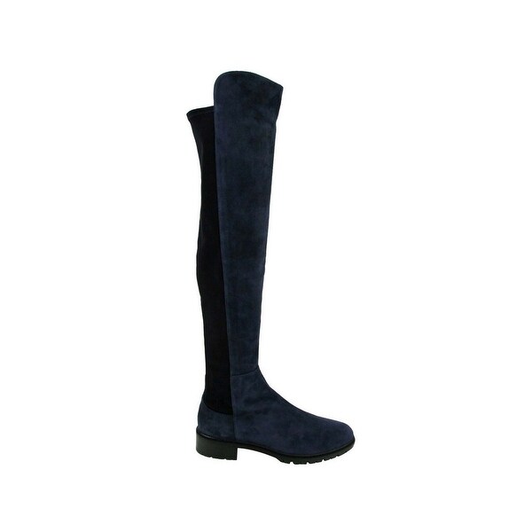 blue suede knee high boots