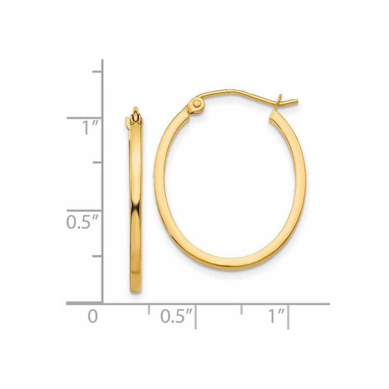 Curata 14k Yellow Gold Polished Lightweight 1.5x20.5mm Fancy Oval Hoop Earrings