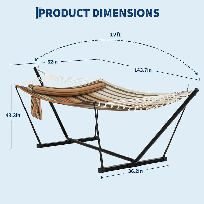 Portable Double Hammock with Stand for Outdoor Patio, Garden, Beach, Backyard, Max 450 Lbs Capacity