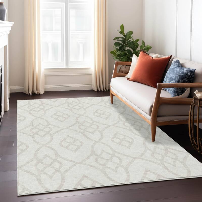 Machine Washable Indoor/ Outdoor Chantille Modern Trellis Rug