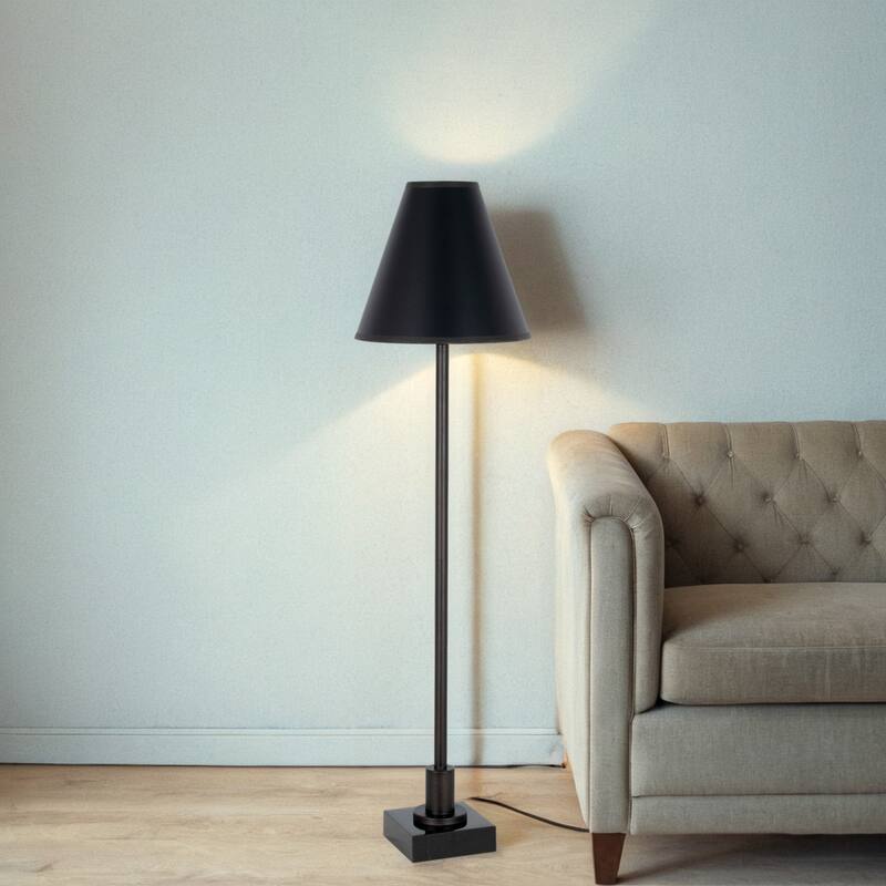 Iron 37" Buffet Lamp with Linen Shade, Bronze/Black (Set of 2)