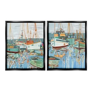 Stupell Marina Ships Reflection Framed Floater Canvas Wall Art Design ...