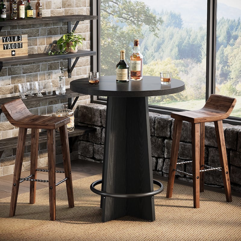 Round Bar Table with Pedestal Base, 37.4'' Tall Bistro Pub Table