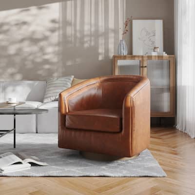Traditional Club Style Upholstered Accent Chair with 360° Swivel Metal Base