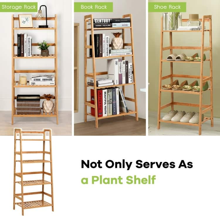4-Tier Bamboo Ladder Shelf-Natural - 19" x 12.5" x 45" (L x W x H)