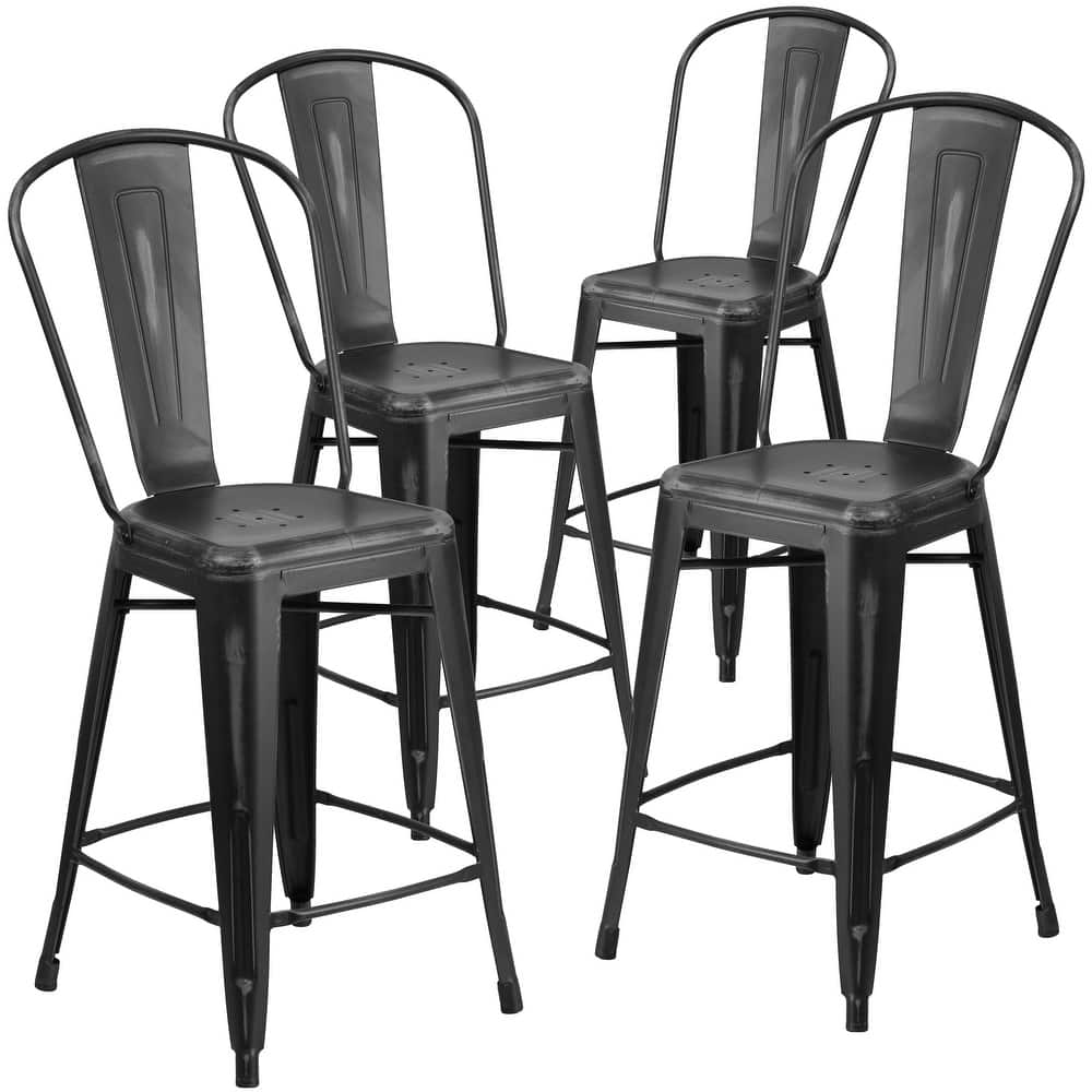 Distressed Metal Indoor/ Outdoor 24-inch Counter Stools (Set of 4)