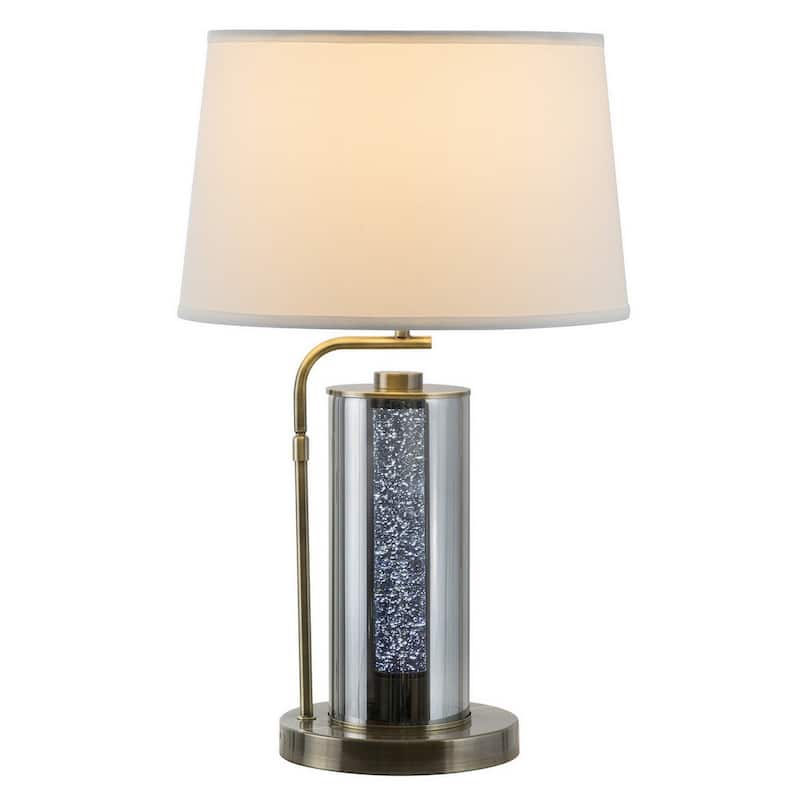 29 Inch Table Lamp with LED Night Light Stand, Glass, Antique Brass - Gray, Brass