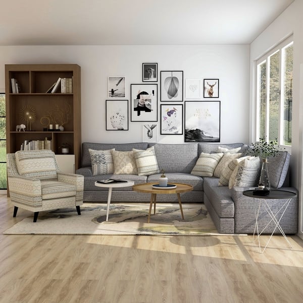 slide 2 of 6, Caledonia Transitional Blue Chenille Padded 2-Piece Sectional and Tribal Chair Set by Furniture of America