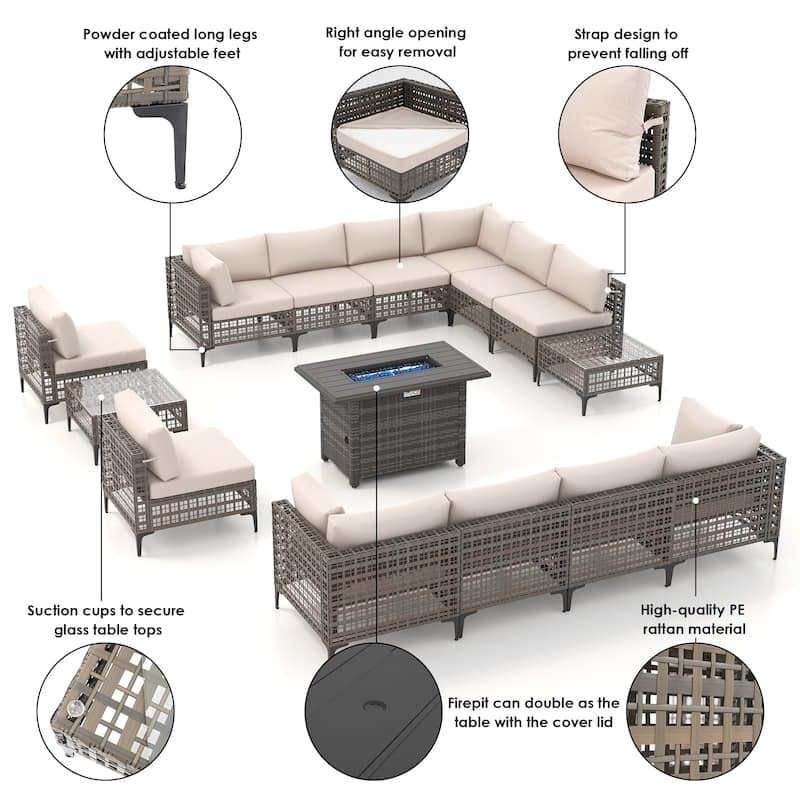 12 - Person Outdoor Sectional Seating Group with Fire Pit