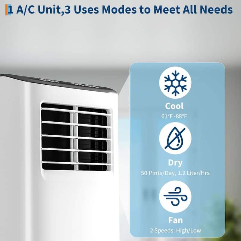 3-in-1 8000 Btus Cooling AC Portable Air Conditioner for Bedrooms - N/A