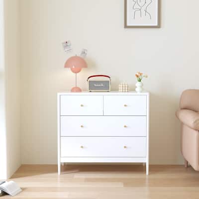 White 4-Drawer Kids' Dresser – Wooden Storage Cabinet for Toddler Bedroom, Nursery, or Closet, Baby Nightstand Organizer