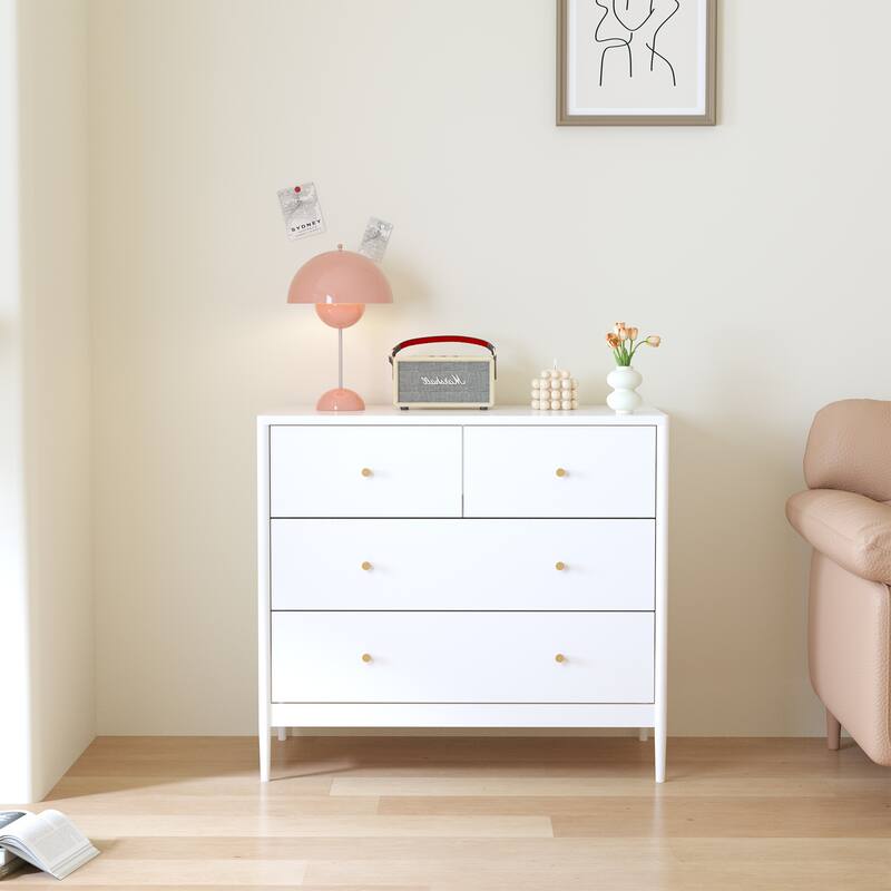 White 4-Drawer Kids Dresser,Wooden Storage Cabinet for Toddler Bedroom,Nursery,Closet,Baby Nightstand Organizer,35.4" Wide