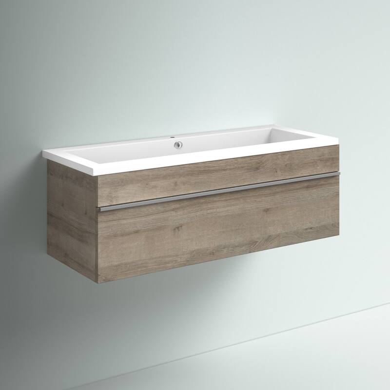 Trough Collection 42" Wall Mount Cultured Marble Top Bathroom Vanity with Sink and Drawer