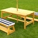 preview thumbnail 4 of 5, Wooden Table & Benches with Cushions & Umbrella, Navy
