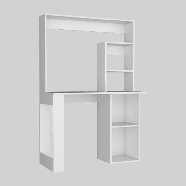 slide 2 of 13, 58.3" High Desk with Hutch and Shelves, Rectangular Home Office Workstation White