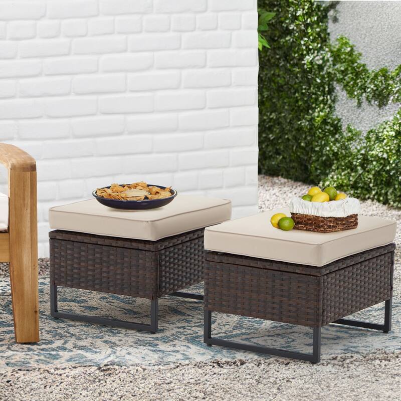 AVAWING 2 PCS Outdoor Wicker Ottomans