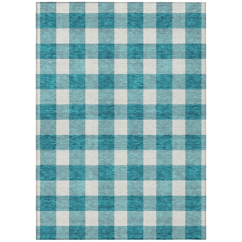 HomeRoots Plaid Transitional Rectangle Outdoor Rug