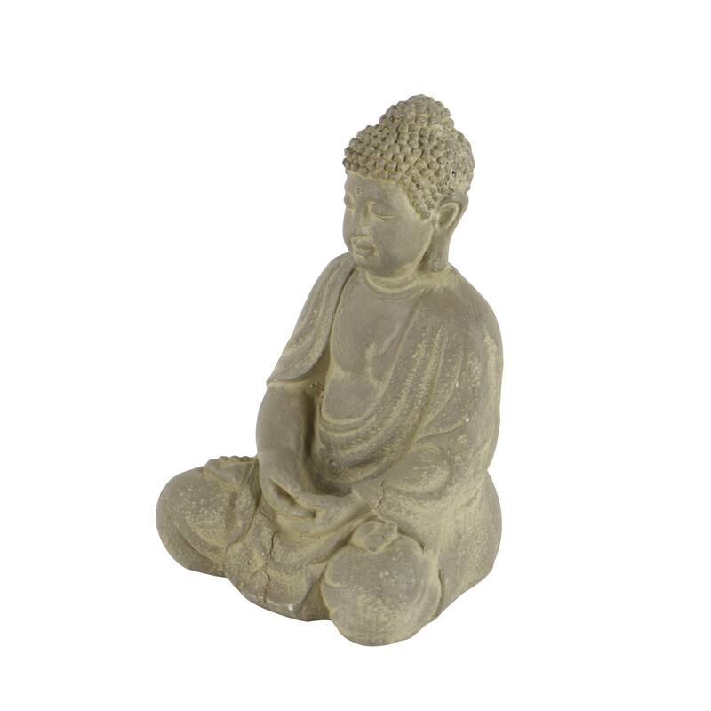CosmoLiving by Cosmopolitan Ceramic Meditating Buddha Decorative Sculpture with Engraved Carvings - Beige or Gray