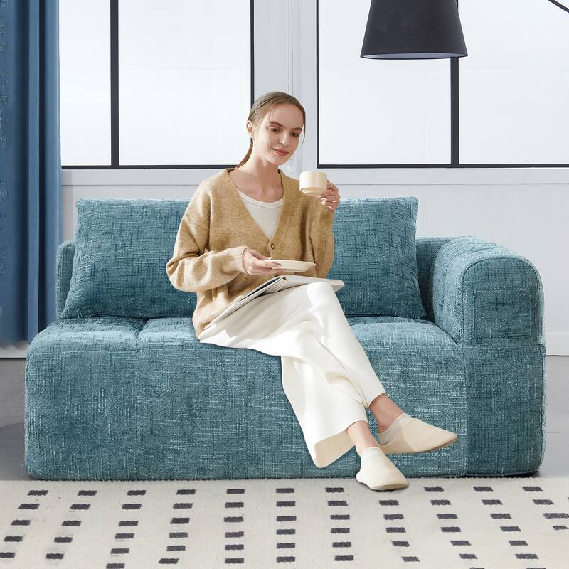 Chenille Loveseat Sofa Upholstered Deep Seat Sofa, Lounge Couch Corner Sofa Minimalist Modular Couches for Apartment