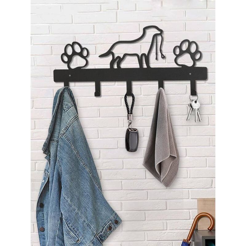 Black Metal Paw Wall Rack for Keys Coats Leashes Towels - 12.5" L x 6" H