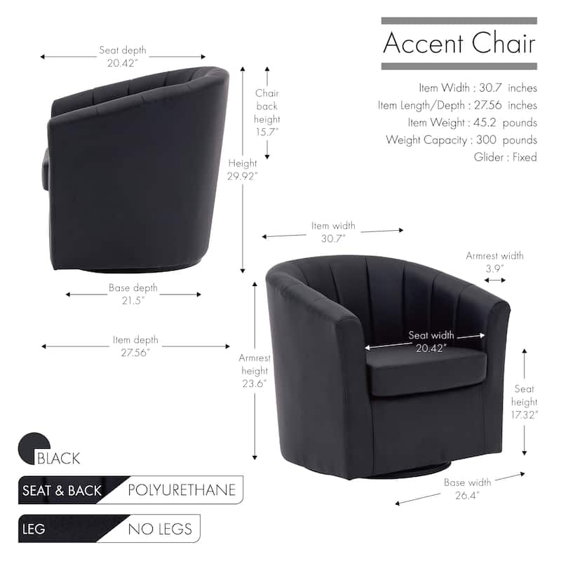 Porthos Home Manon Swivel Faux Leather Barrel Accent Chair with Removable Seat Cushion