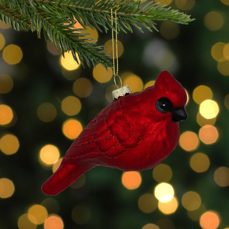5.5" Shiny Red Cardinal Hanging Glass Christmas Ornament