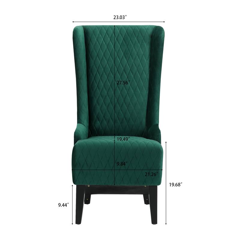 Velvet Wingback Chair with High Back Support and Wooden Legs