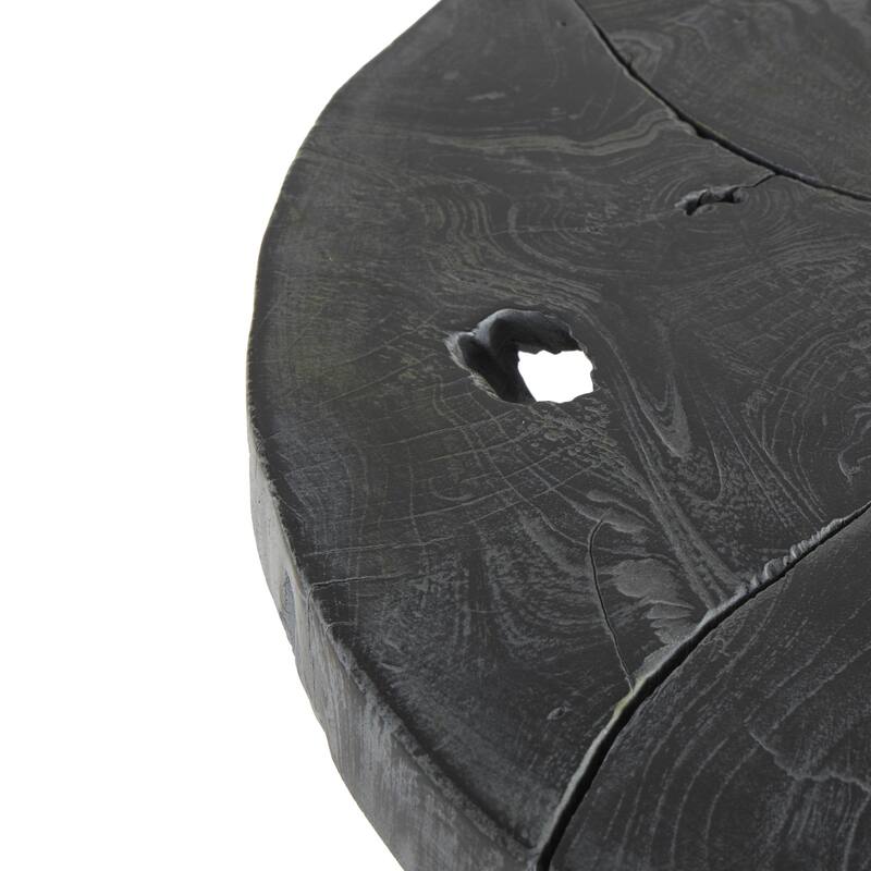 Teak Wood Geometric Handmade Live Edge Living Room Coffee Table with Black Metal Base - Black - Roche River Decor