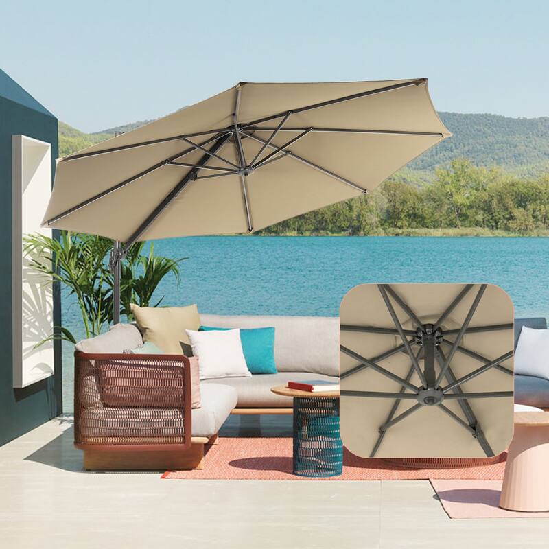 LIVOOSUN 11FT Cantilever Patio Umbrella 240g Solution-Dyed Fabric