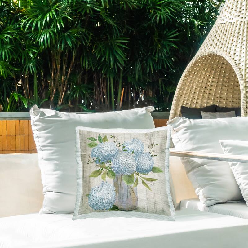 Stupell Rustic Blue Hydrangea Printed Outdoor Throw Pillow Design by Nan