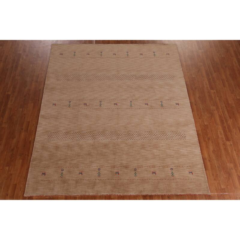 Hand Knotted Oriental 100% Wool Carpet Tribal Tribal Brown Gabbeh Area Rug - 9' 9'' X 8' 2''